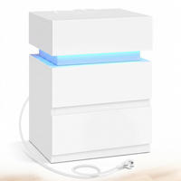 NACHTTISCH Weiß mit Steckdosen und USB-Anschlüssen - Nachtschrank mit LED-Beleuchtung mit 2 Schubladen - Weiß, Holzwerkstoff (40/55/35cm) - DELFA