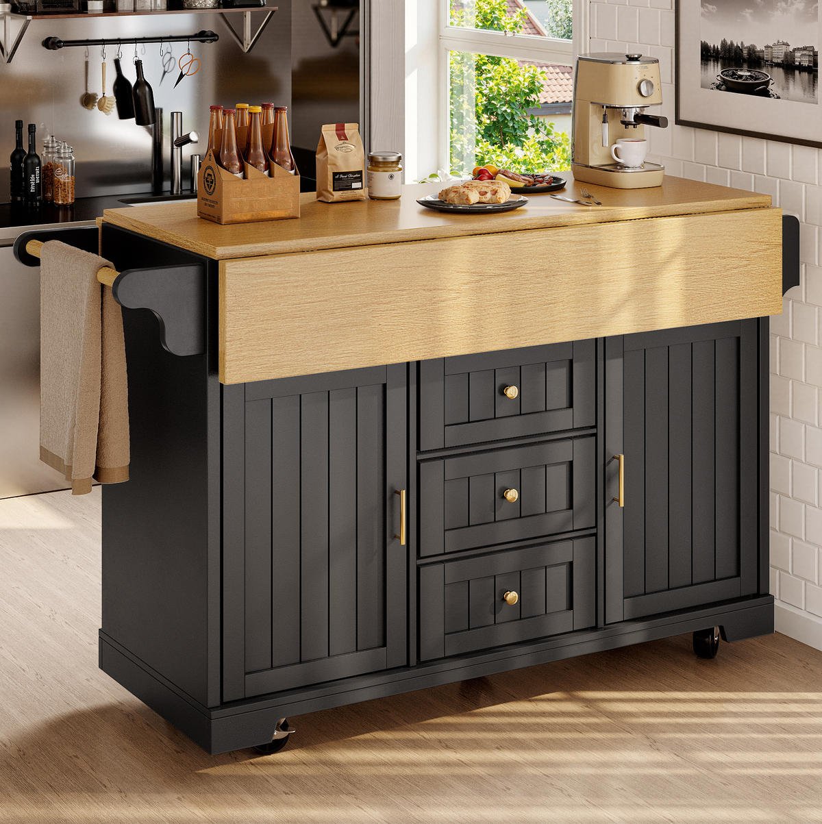 KÜCHENINSEL klappbar 120 x 40/80 x 95 cm Schwarz - Schwarz, Metall (40/95/120cm) - Beauniv