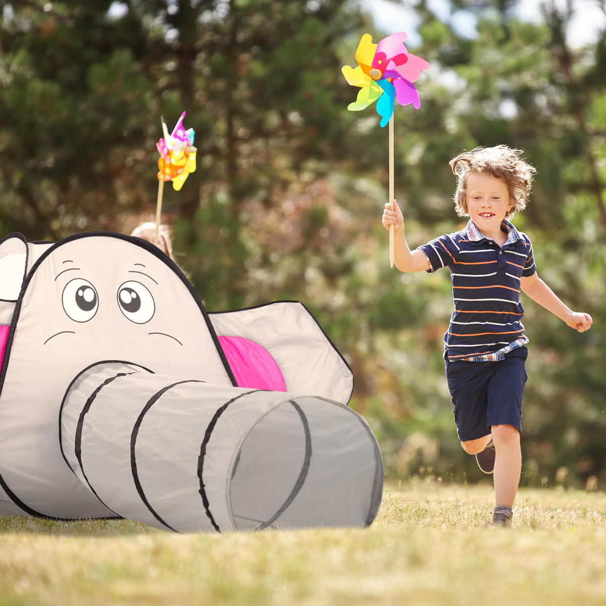 SPIELZELT Grau Pop-Up Elefant - Grau, Textil/Metall (155/200cm) - Relaxdays