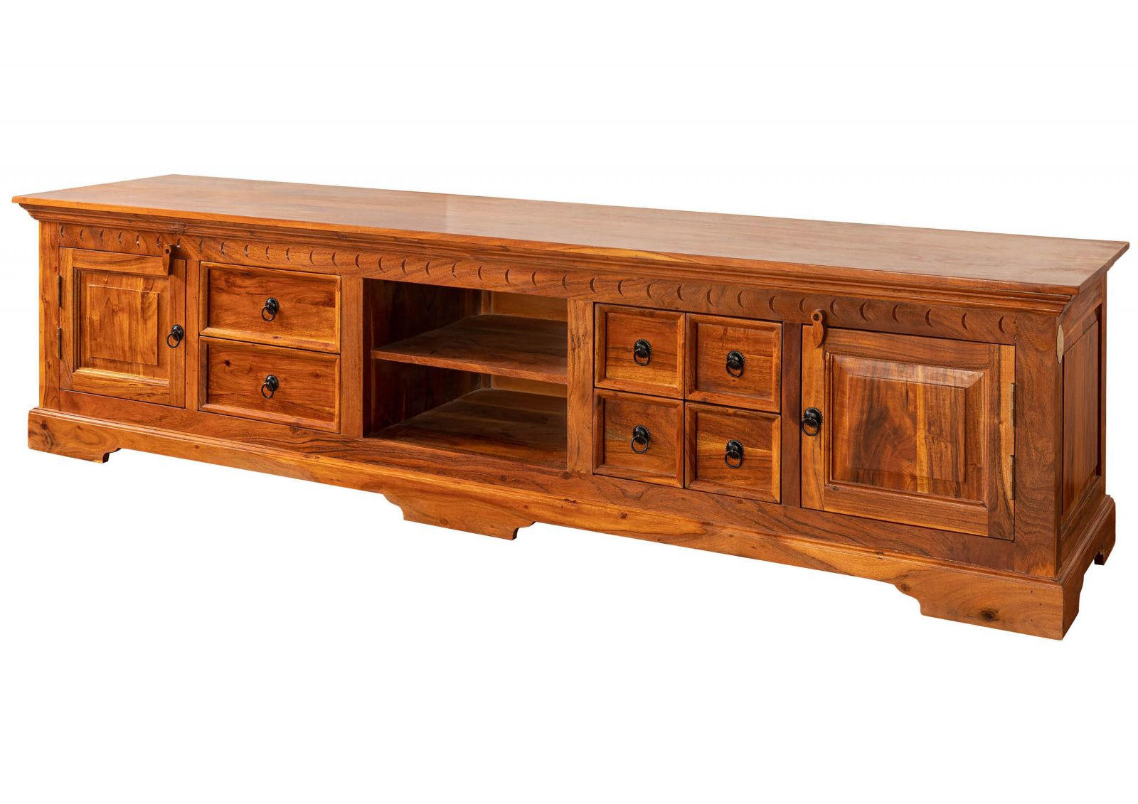 TV-BOARD Akazie 220x50x55 honig lackiert OXFORD #0341 - Braun, Holz (220/55/50cm) - Massivmoebel24