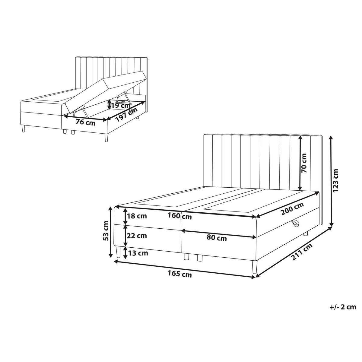 BOXSPRINGBETT mit Stauraum 160/200 cm Stoff Hellbraun Officer - Hellbraun, Textil (160/200cm) - Beliani