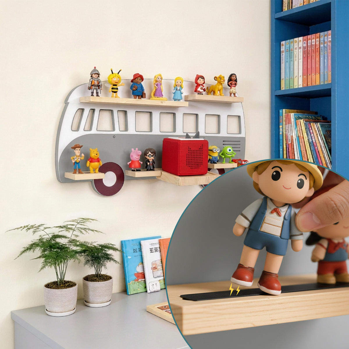 TONIEBOX-REGÁL - sivá, drevo (62/32/13cm) - Relaxdays