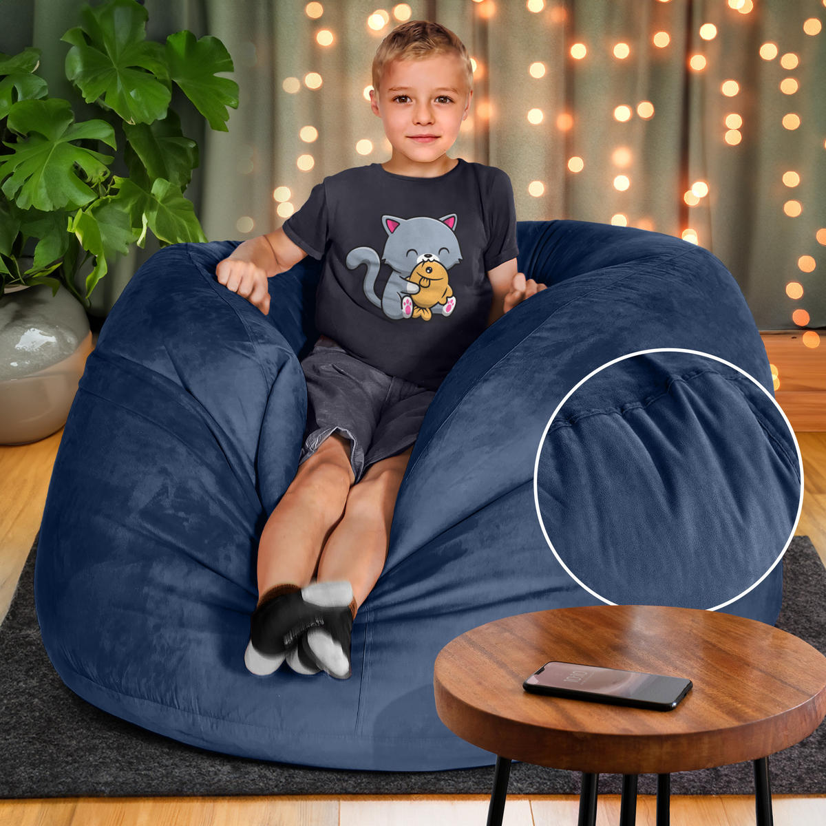RIESEN-SITZSACK XXL JUMBO Velours 4ft - Dunkelblau, Textil (120/70/120cm) - Green Bean