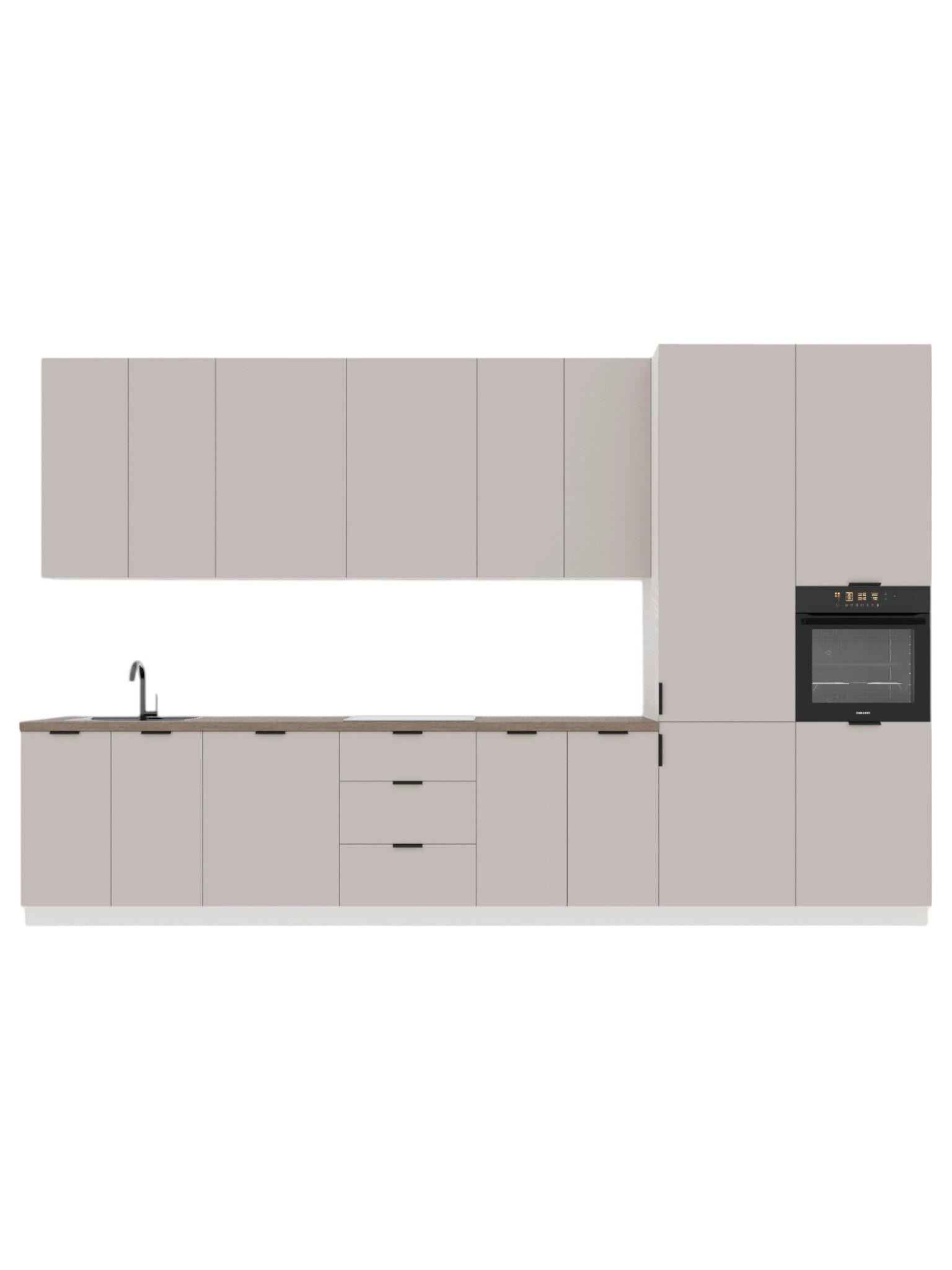 KÜCHENZEILE 400 cm – Sorento K58-G400 R – in Beige / Matt - Beige/Schwarz, Holz/Metall (400/247/58cm) - ROYAL24_MARKT