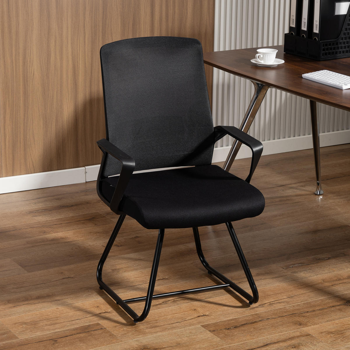 BESUCHERSTUHL Netzstoff Schwarz - Schwarz, Kunststoff/Textil (56/97/57cm) - HOMCOM