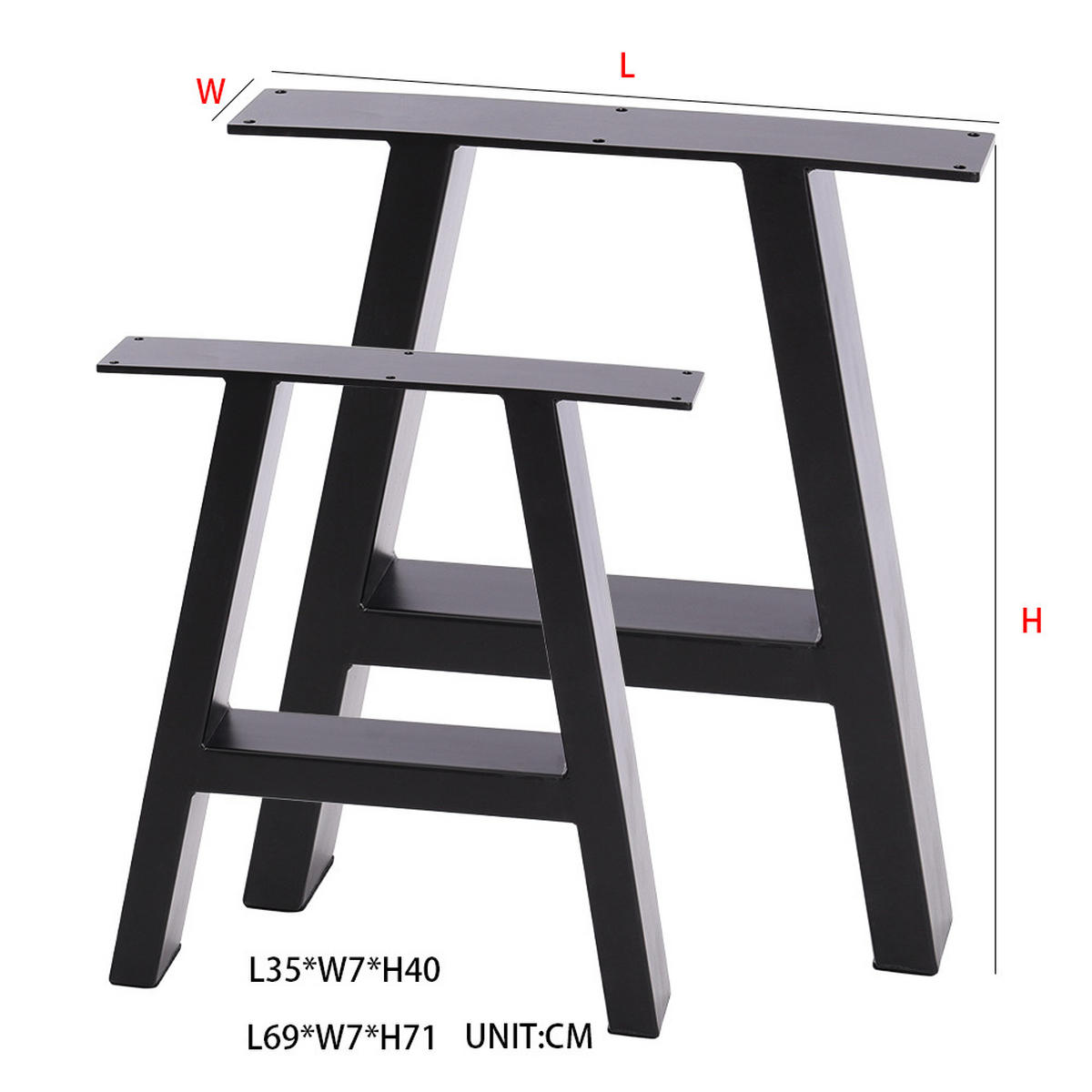 TISCHBEINE 2-tlg Set 40-cm hohe trapezförmige aus Eisen in Schwarz 35 x 7 x 40 cm - Schwarz, Metall (35/40/7cm) - Livingandhome