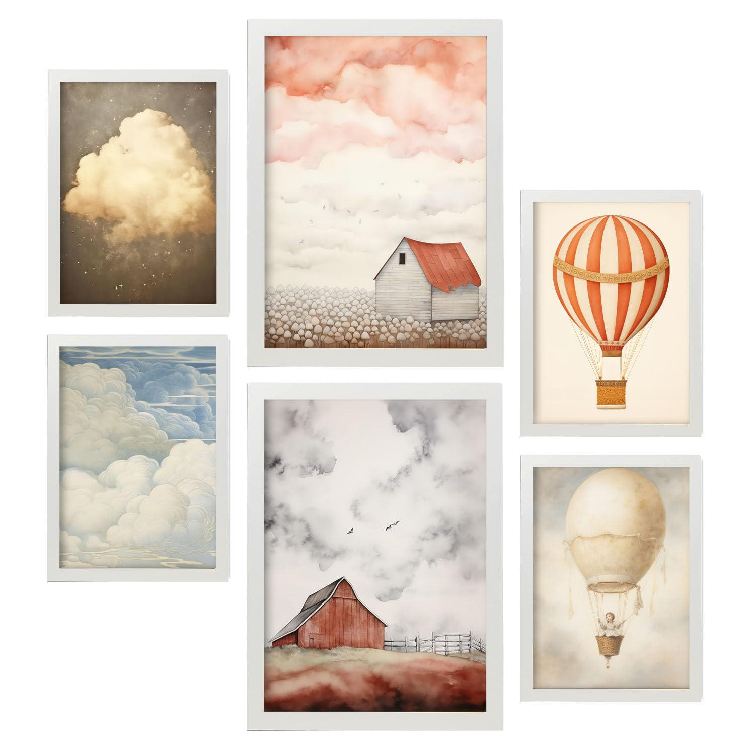 POSTER Set Mit 6 Oranger Himmelstraum A3 & A4 Weißer Rahmen - Weiß, Papier (29/3cm) - Nacnic