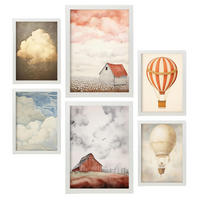 POSTER Set Mit 6 Oranger Himmelstraum A3 & A4 Weißer Rahmen - Weiß, Papier (29/3cm) - Nacnic