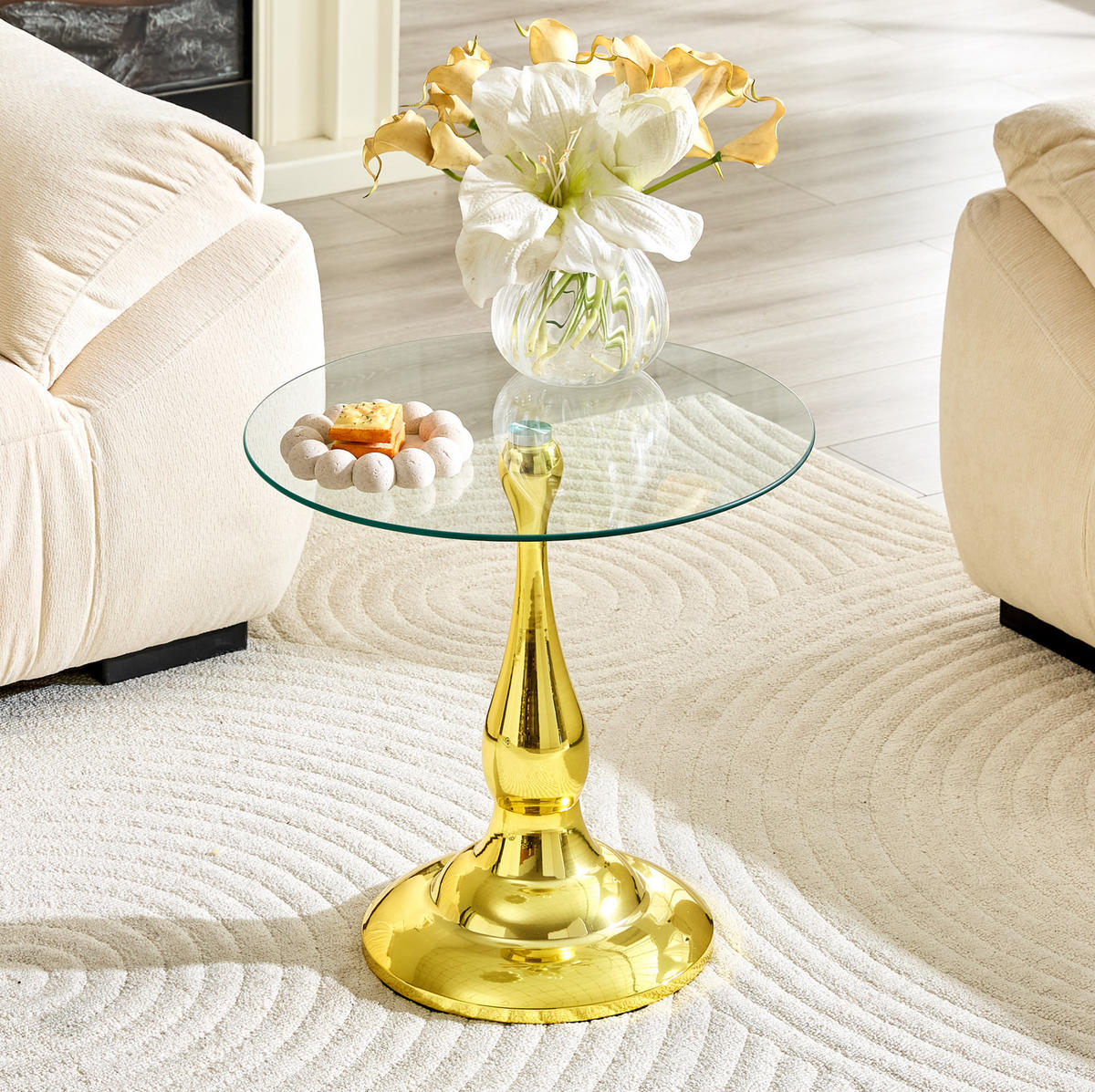 BEISTELLTISCH aus Glas und Metall 50x50x51 cm Gold mit gehärteter Glasplatte - Goldfarben, Glas (50/50/51.5cm) - IVMEU