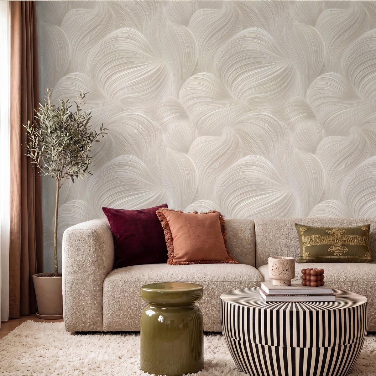 TAPETE - Lines - Ventilator - Beige - 240x200 cm - Creme, Papier (240/200cm) - OnlyWow