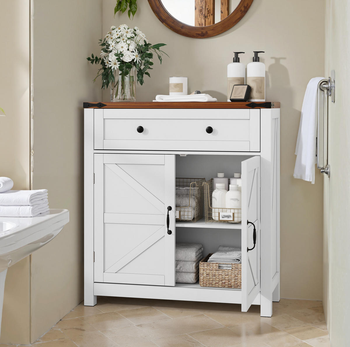 SIDEBOARD 76/83/30 cm Weiß aus MDF mit verstellbarem Einlegeboden - Weiß, Holzwerkstoff (30/83/76cm) - OKMYHOME