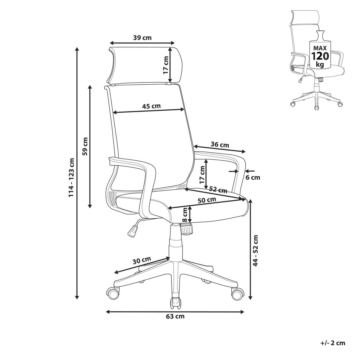 BÜROSTUHL Kunstleder Grau Leader - Grau, Kunststoff/Textil (63/114/63cm) - Beliani