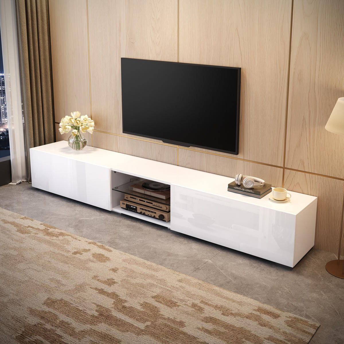 TV-SCHRANK 200/30/30 cm Weiß mit LED-Beleuchtung und 2 Türen - Weiß, Holzwerkstoff (200/30/30cm) - Oxeza