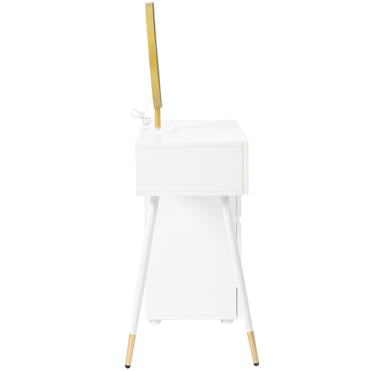 KOZMETIČNA miza, 100/40/127 cm, MDF in iverna plošča bela, z LED ogledalom in 5 predali - bela, leseni material (40/127/135cm) - BEAOK