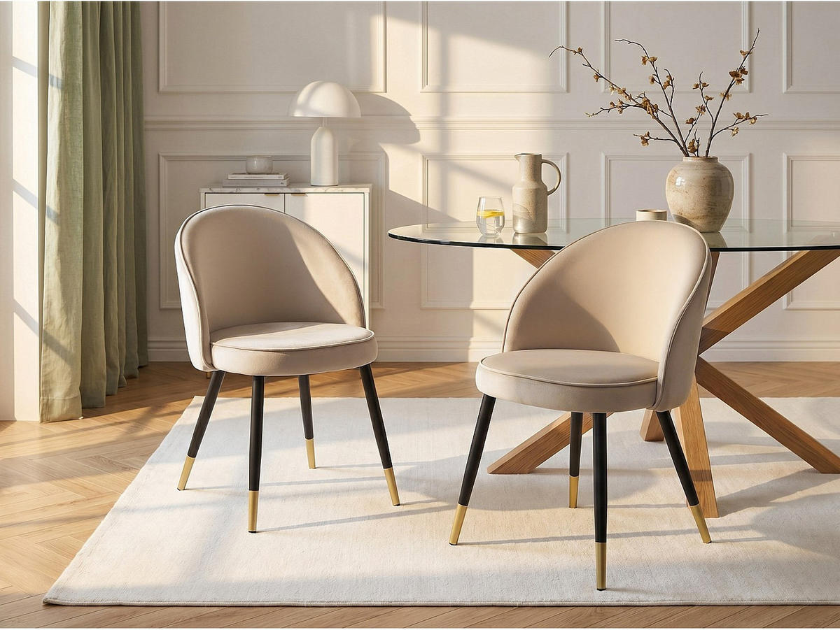 STUHL - 55 cm x 61 cm - Stoff, Samt - Beige MAYLINA - Beige, Textil (55/80.5/61cm) - Vente-Unique