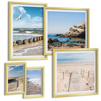 BILDER SET 5er Set - 50x50 cm & 20x30 cm & 40x60 cm Goldrahmen - Strand, Sand, Wellen, Himmel, Vögel - Goldfarben, Kunststoff (40/60cm) - TULUP