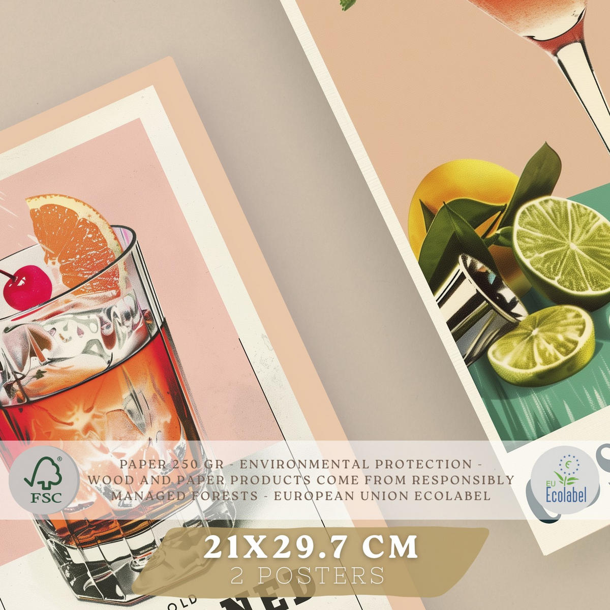 PLAKAT Sada 2 Koktejl A4 bez rámu - čirá, papír (29.7/1/21cm) - Nacnic