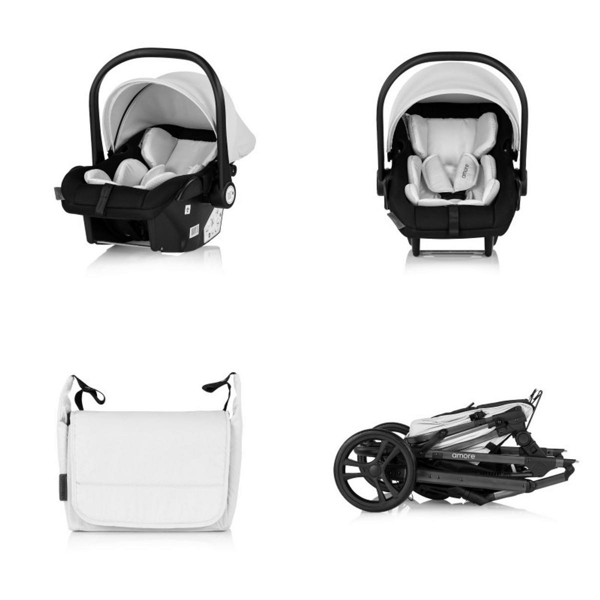 KOMBIKINDERWAGEN Amore 3 in 1 beige-schwarz Babyschale Adapter Wickeltasche Fußabdeckung - Beige, Metall (95/63/105cm) - Chipolino