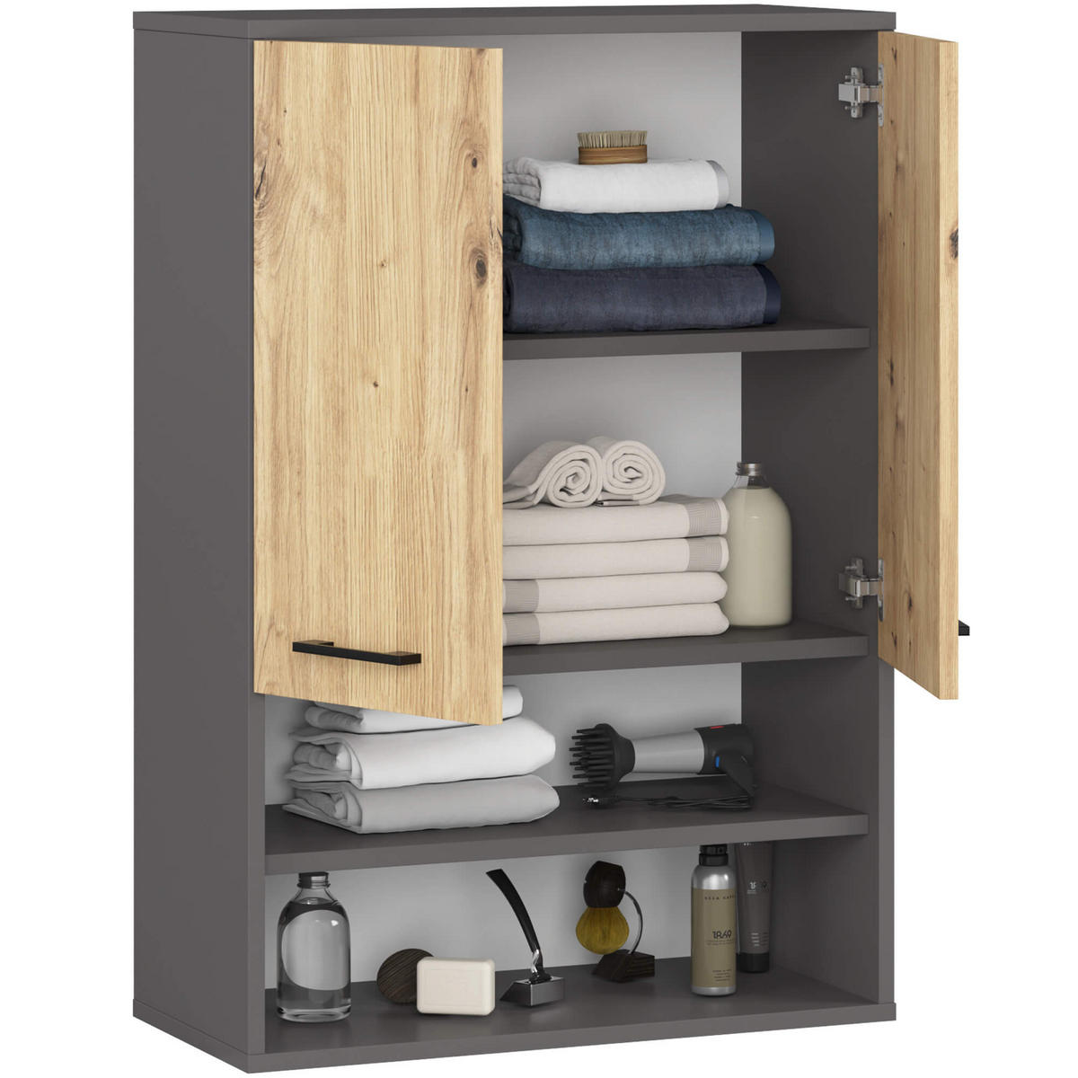 HÄNGESCHRANK Grau, Eiche Artisan 64x94x30 cm - Silberfarben/Eiche Artisan, Holzwerkstoff/Kunststoff (64/94/30cm) - Akord