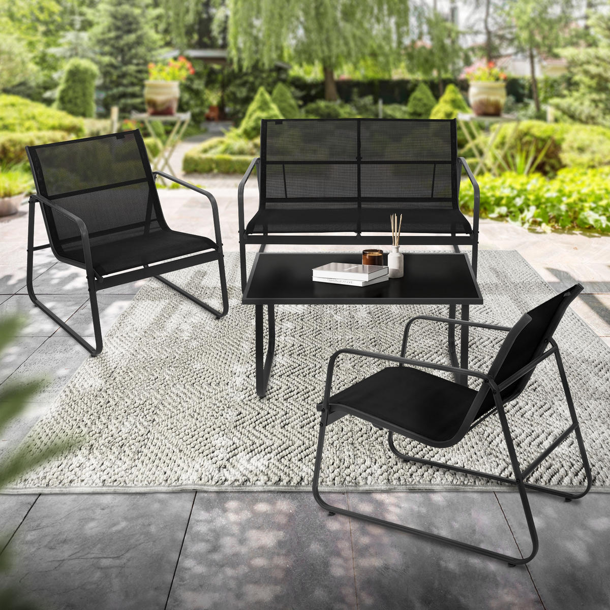 GARTENMÖBEL Set 4-teilig schwarz - Schwarz, Metall - ML-DESIGN