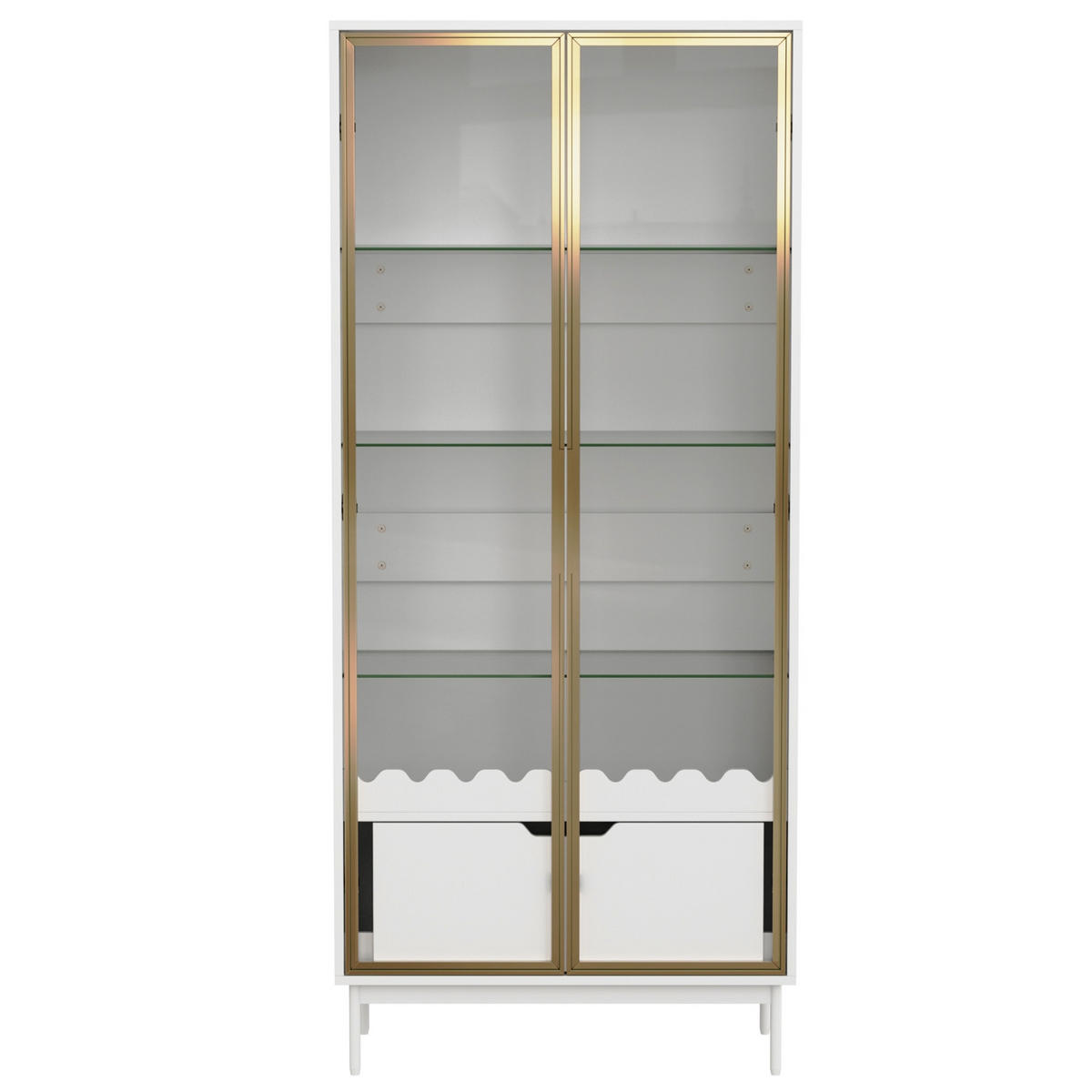 KÜCHENSCHRANK MIT GLASTÜR 75/170,8/35 cm, MDF, Weiß-Gold, HÖHENVERSTELLBARE GLASREGALE, vielseitiger Wohnzimmerschrank - Weiß, Holzwerkstoff (35/170.8/75cm) - Rolipo