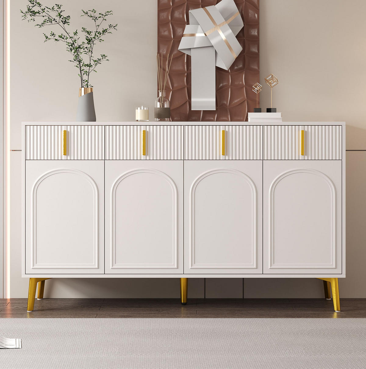 SIDEBOARD mit 4 Türen und 4 Schubladen 140 cm MDF Weiß - Weiß, Holzwerkstoff (140/82/38cm) - Meubliv