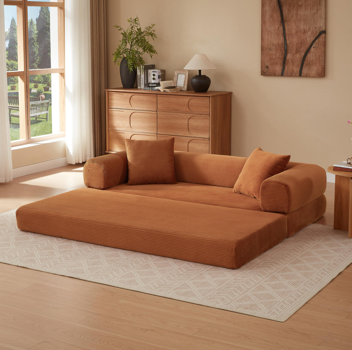 SOFA mit Schlaffunktion Velours Terracotta - Terracotta, Kunststoff (89/59/195cm) - Meubliv