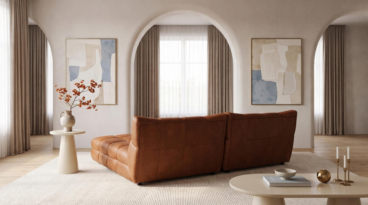 BIG SOFA AMIA Braun Lederfaserstoff - Dunkelbraun/Schwarz, Leder/Kunststoff (290/86/178cm) - KAWOLA