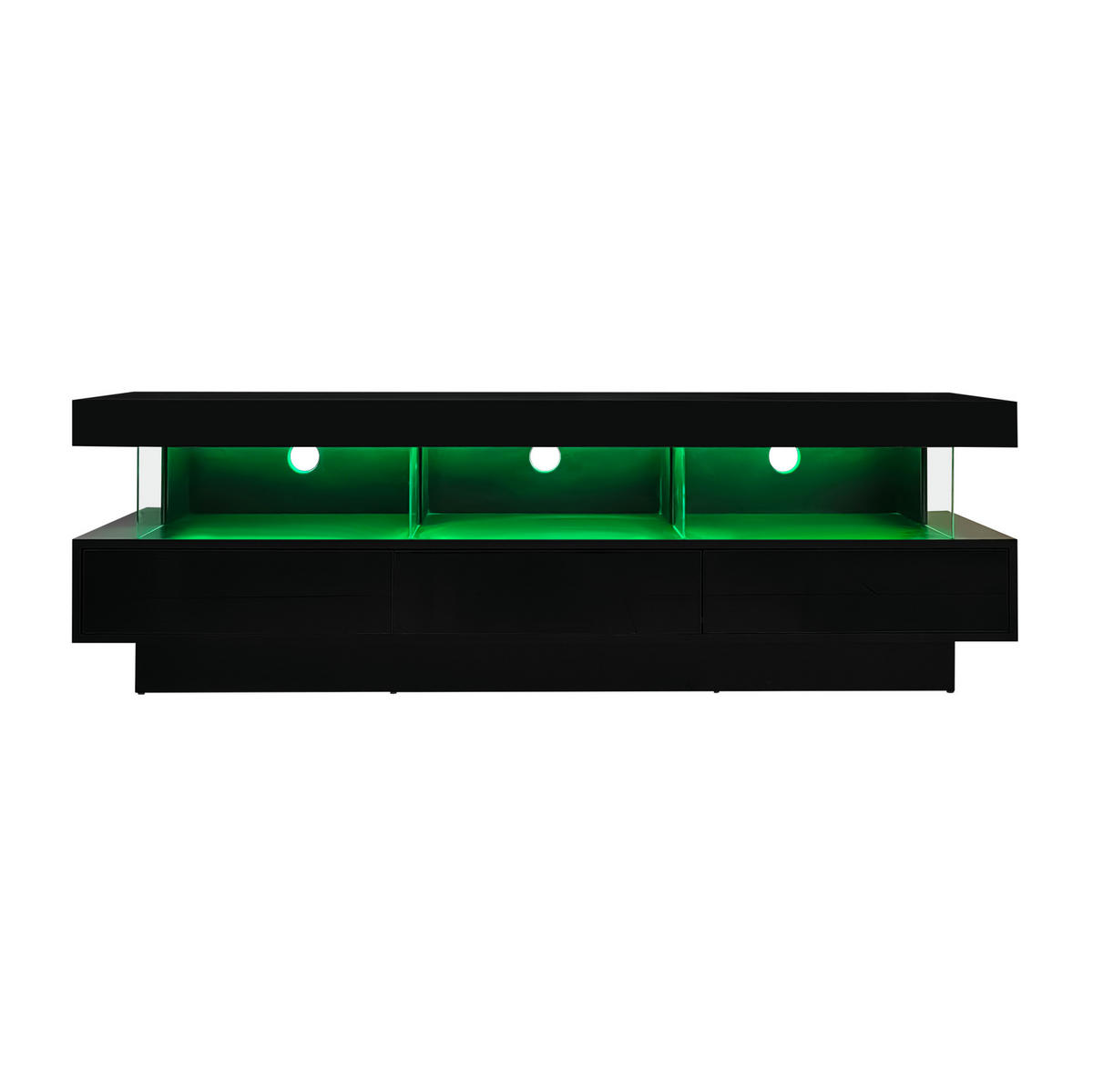 TV-LOWBOARD aus Spanplatte 160x38x50,5 cm Schwarz Hochglanz mit LED-Beleuchtung und 3 Glasfächern - Schwarz, Holzwerkstoff (160/50.5/38cm) - IVMEU