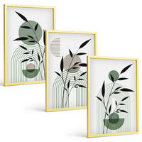 BILDER SET 3er Set - 40x60 cm Goldrahmen - Boho-Pflanzenkompositionen - Goldfarben, Kunststoff (40/60cm) - TULUP