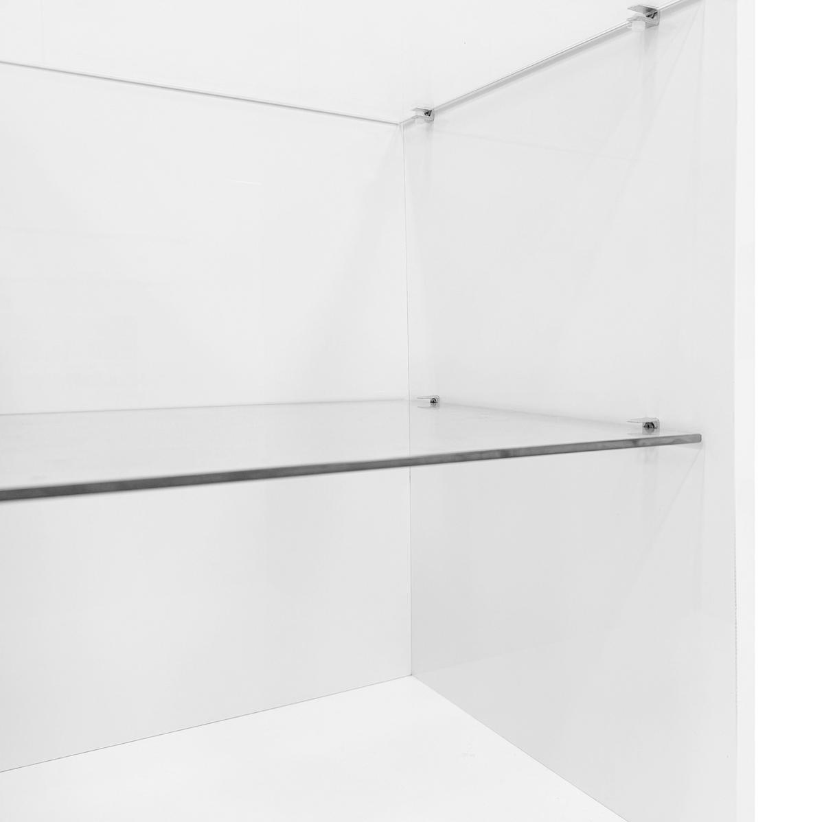 TV komoda 180/38/48 cm biela a prírodná s úložným priestorom a sklenenými policami z drevotriesky - biela, kompozitné drevo (180/48/38cm) - OKWISH
