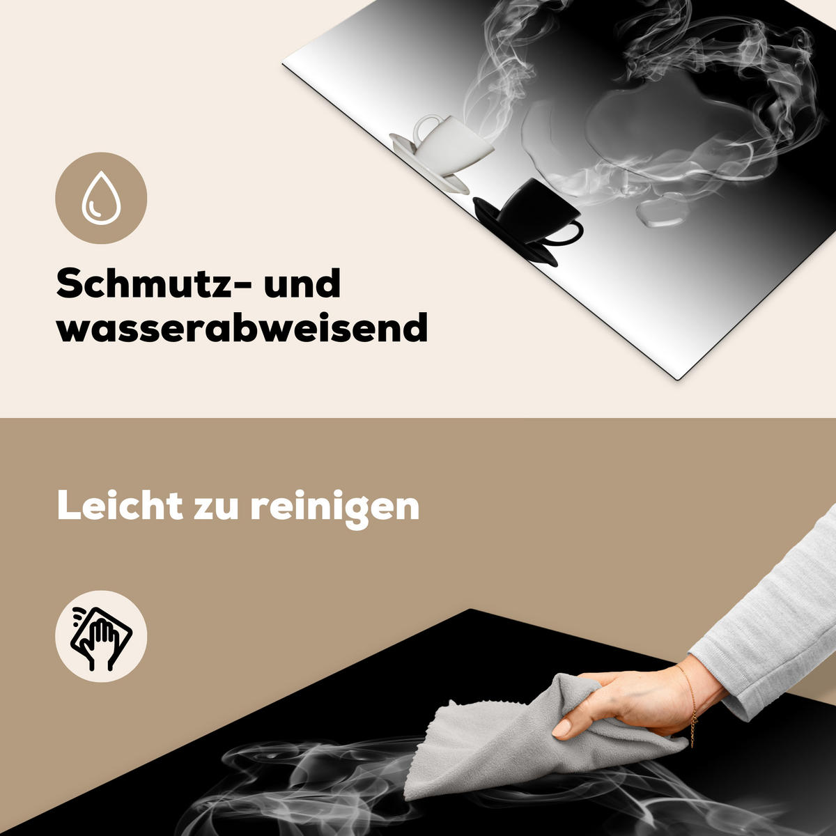 HERDABDECKPLATTE Kaffee - Herz - Schwarz und weiß - Tassen 71x52 cm - Weiß, Kunststoff (71/0.2/52cm) - MuchoWow
