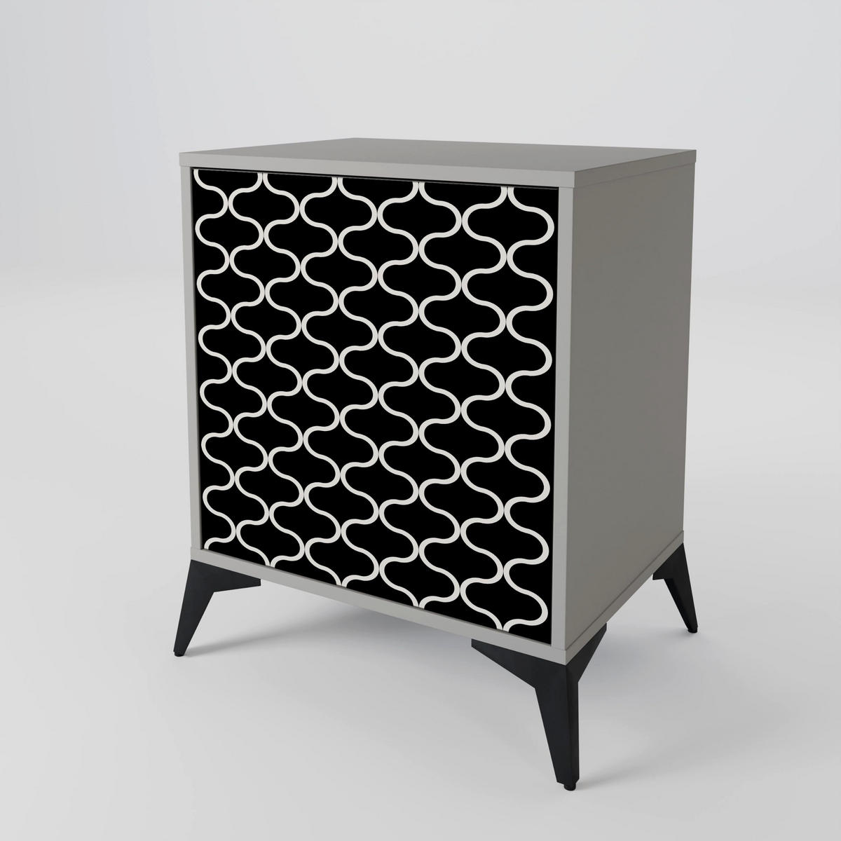 SIDEBOARD TESSELATED BLACKNESS, Grau, 57,5x42x75,5 cm, Goldfarbene Metallfüße - Goldfarben/Multicolor, Holzwerkstoff/Metall (57.5/75.5/42cm) - SpaceRebels