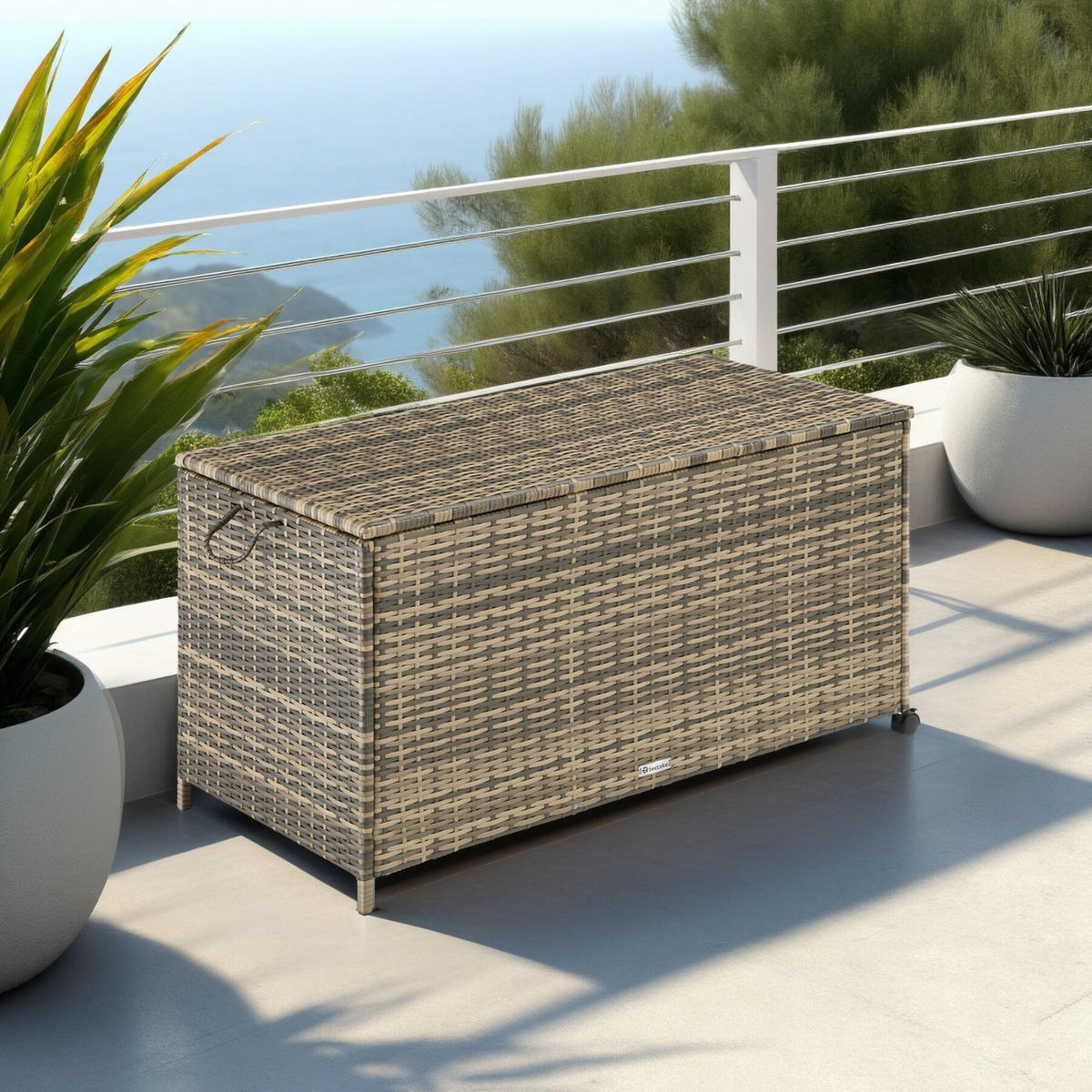 AUFLAGENBOX Kuusamo, 117 x 54 x 64 cm, natur/dunkelgrau - Naturfarben, Kunststoff (54.5/63/117cm) - tectake