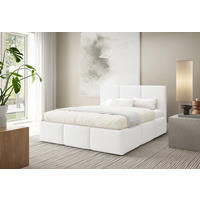 POLSTERBETT VALERIO mit Bettkasten, Bett 180x200,Doppelbett,Lattenrost,Boxspringbett-Optik,ohne Matratze,Schlafzimmer-Weiß - Weiß, Holz (180/200cm) - Furnistar
