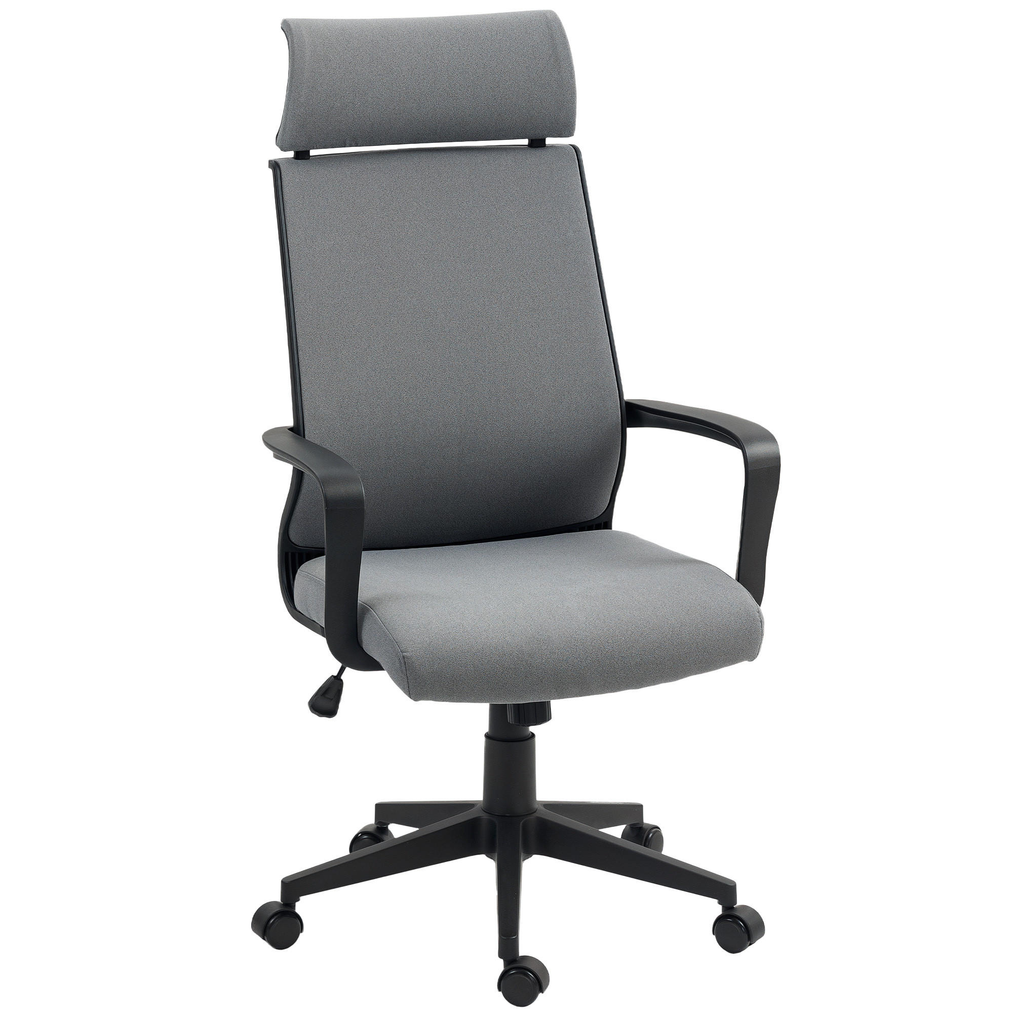 BÜROSTUHL, Ergonomischer Schreibtischstuhl mit Armlehne, Kopfstütze, Dunkelgrau - Dunkelgrau, Kunststoff (60.5/117/69cm) - HOMCOM