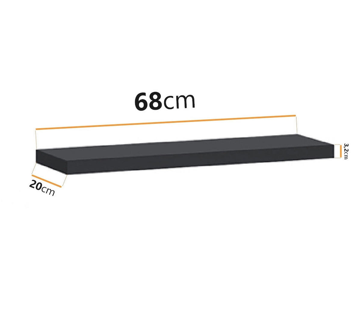 WANDREGAL Zonda 68x20 Schwarz - Schwarz, Holzwerkstoff/Kunststoff (68/3/20cm) - Ravio