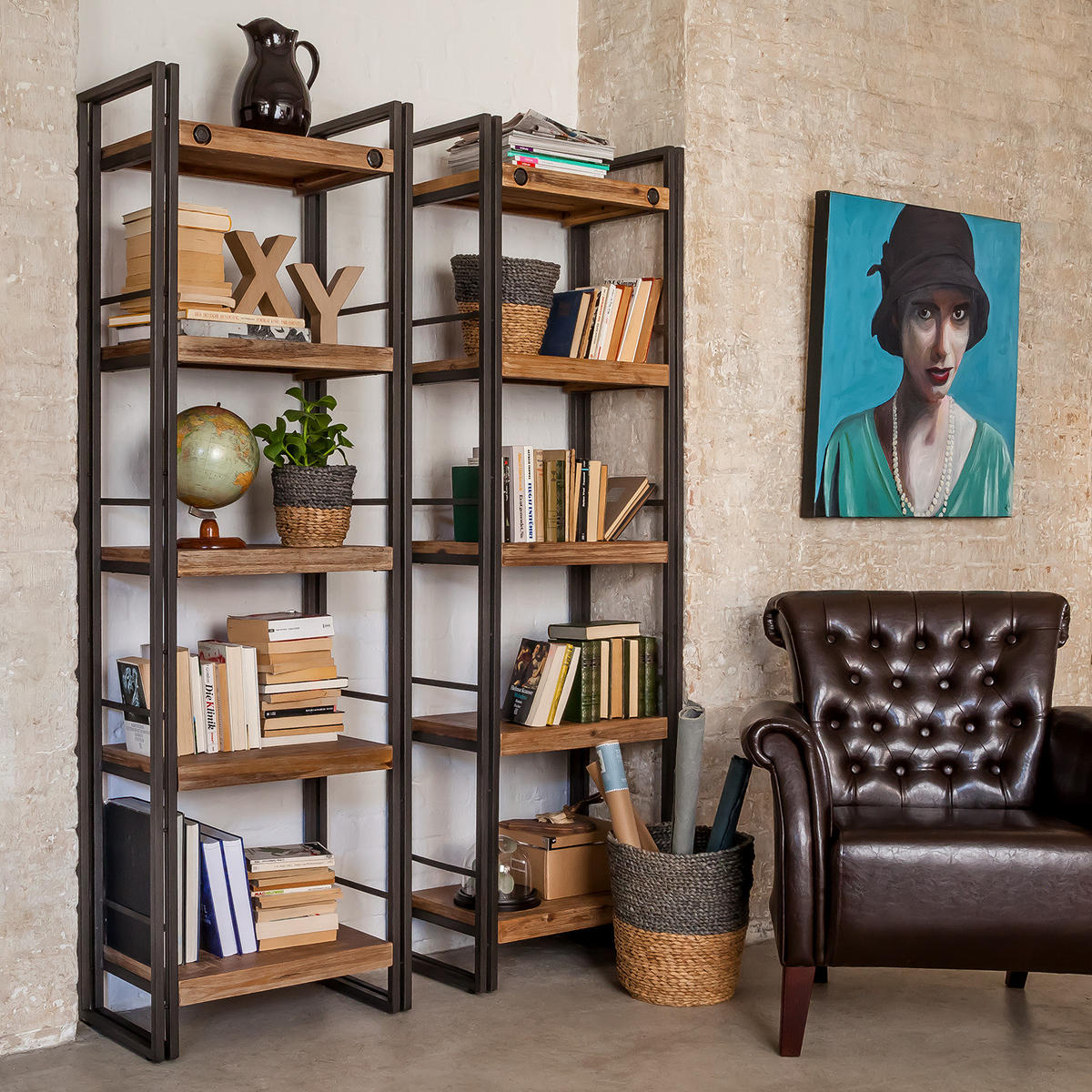 REGAL - Akazie massiv / Metall - Akaziefarben, Holz (60/190/35cm) - home24