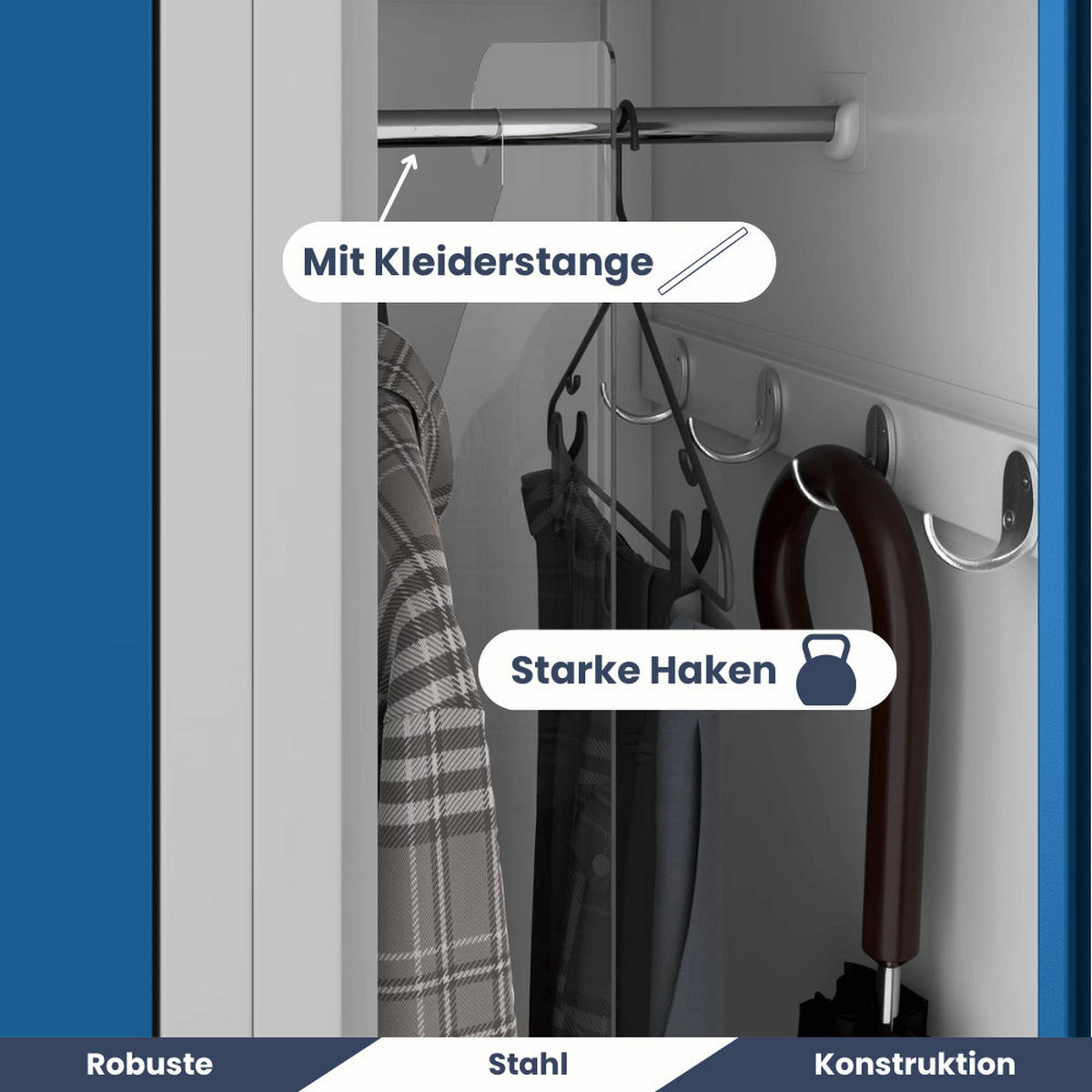 UMKLEIDESCHRANK Spind WIEN 2 Abteile 180x60x50cm Grau-Blau - Grau, Metall (60/180/50cm) - DELUKE