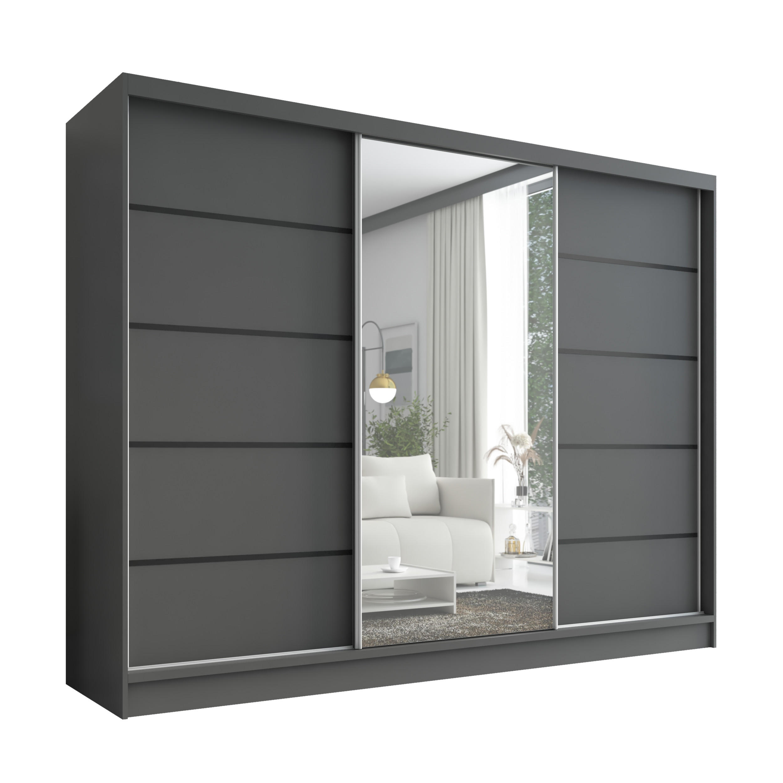 SCHWEBETÜRENSCHRANK 200 cm AURELIA 2 Farbe: Graphit - Graphitfarben, Holzwerkstoff (200/215/60cm) - A&J MöbelLand