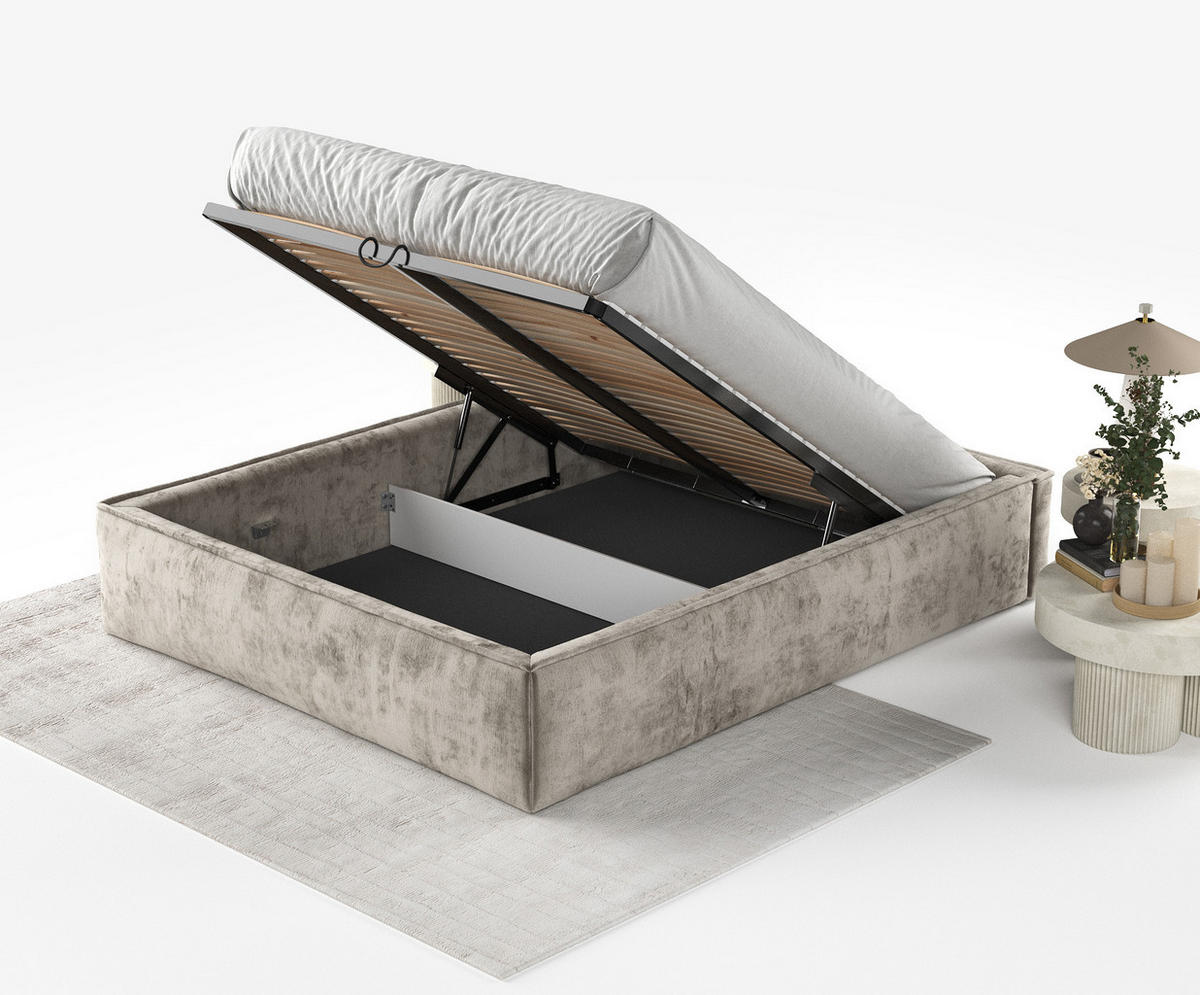 POLSTERBETT Alvar Beige 200/200 cm im Chenille-Stoff - Beige/Schwarz, Holz/Holzwerkstoff (200/200cm) - Maison de Reve