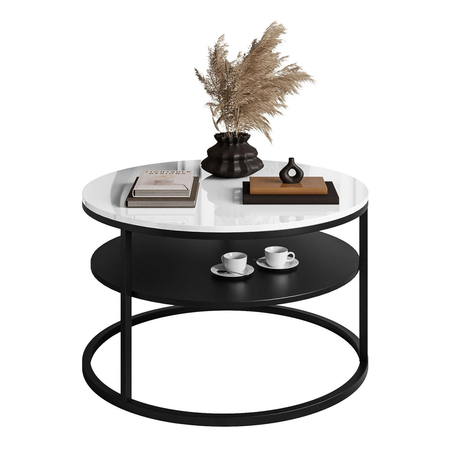 COUCHTISCH CIRI mit Regal Hochglanz - Schwarz, Holzwerkstoff (70/70/48.6cm) - Lookway
