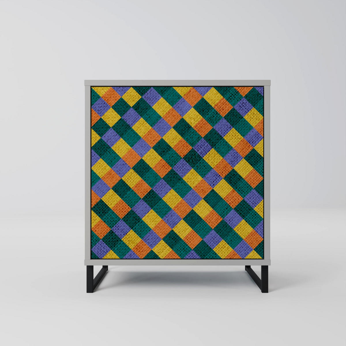SIDEBOARD PAINTED SQUARES MIX, Grau, 57,5x42x57,5 cm, Ohne Füße - Multicolor/Grau, Holzwerkstoff (57.5/57.5/42cm) - SpaceRebels