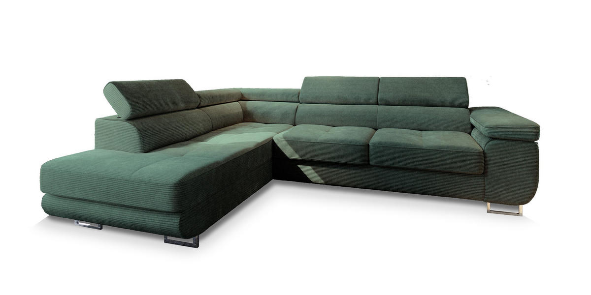 ECKSOFA APIRO L-S Grün Kordstoff mit Schlaffunktion - Grün, Holz (276/202cm) - MASSENO