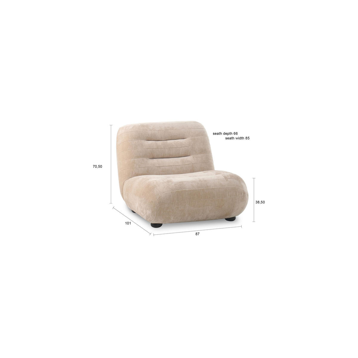 SESSEL Wyatt Samt Beige - Beige, Kunststoff (87/70.5/101cm) - Dutchbone