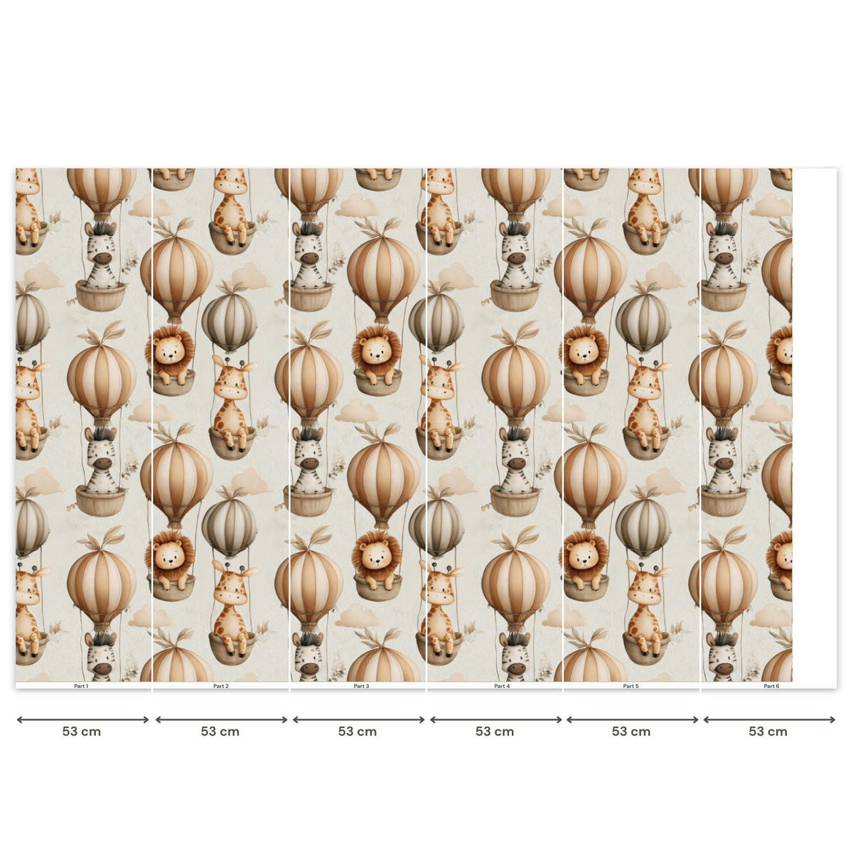 KINDERTAPETE - Safari - Heißluftballons - Taupe - 300x200 cm - Beige, Papier (300/200cm) - OnlyWow
