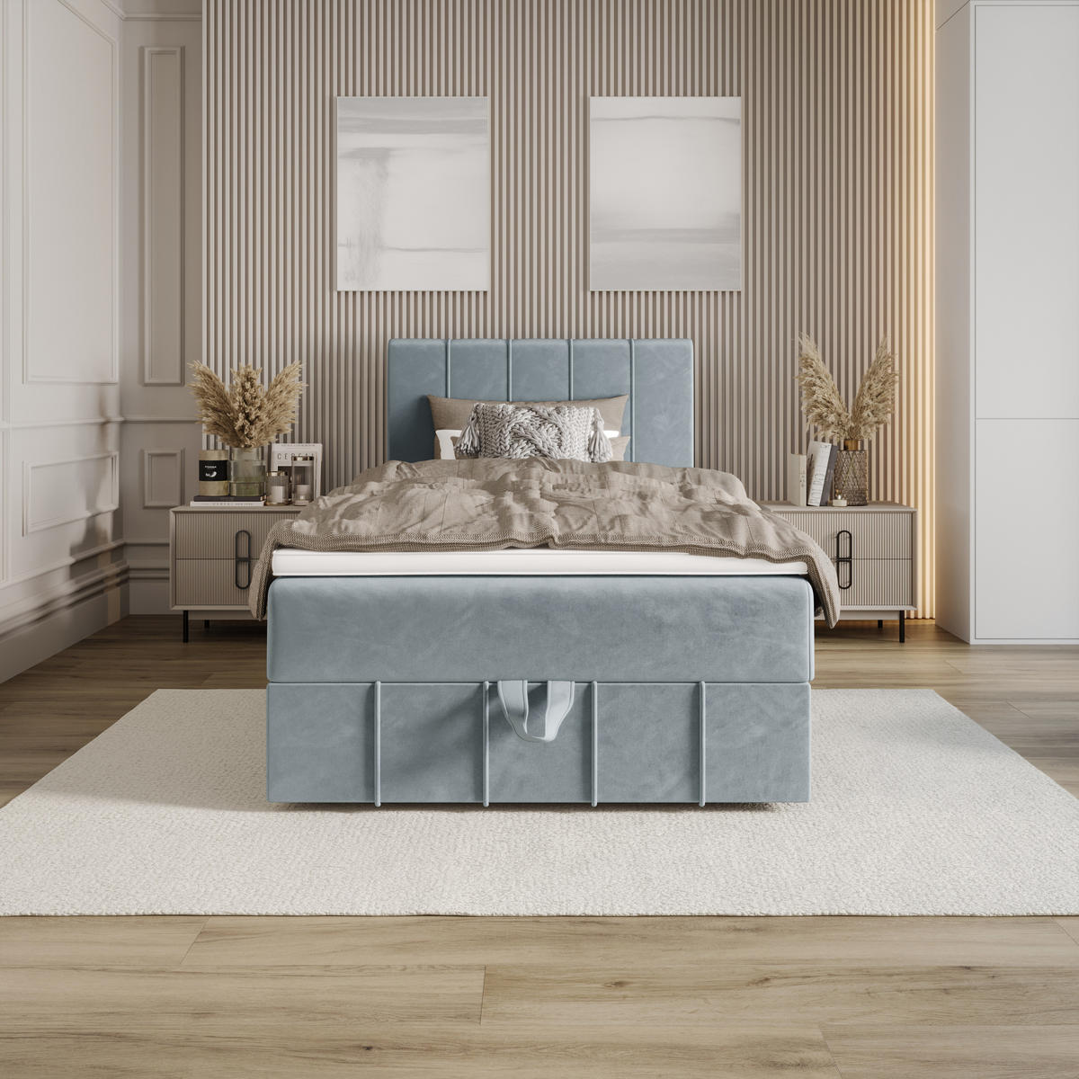 BOXBETT BAHAMA 90x200 Monolith 72, mit Matratze H3 und Topper, Blau - Blau, Holz/Kunststoff (90/200cm) - Bedante