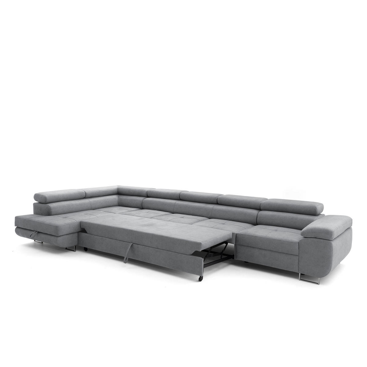 ECKSOFA WILD XXL Links mit Schlaffunktion 125x240 Velours Grau - Silberfarben/Grau, Holz/Textil (400/200cm) - Muffo