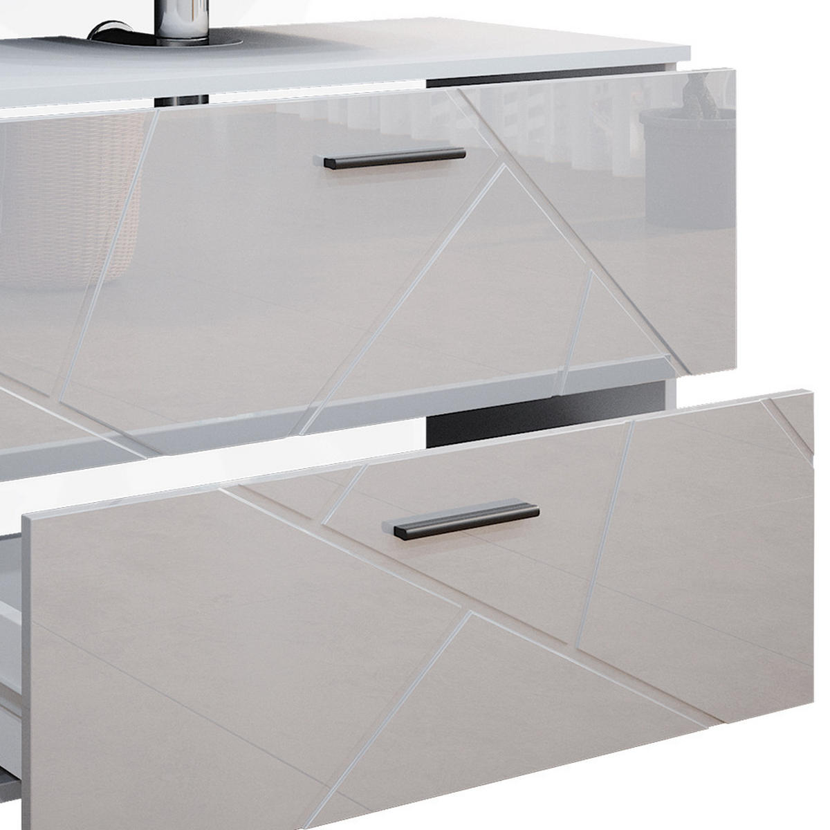 BADMÖBEL-SET Irma Weiß Hochglanz 3 Teile, mit Midischrank - Weiß Hochglanz/Weiß, Holzwerkstoff (80/58.6/41cm) - Vicco