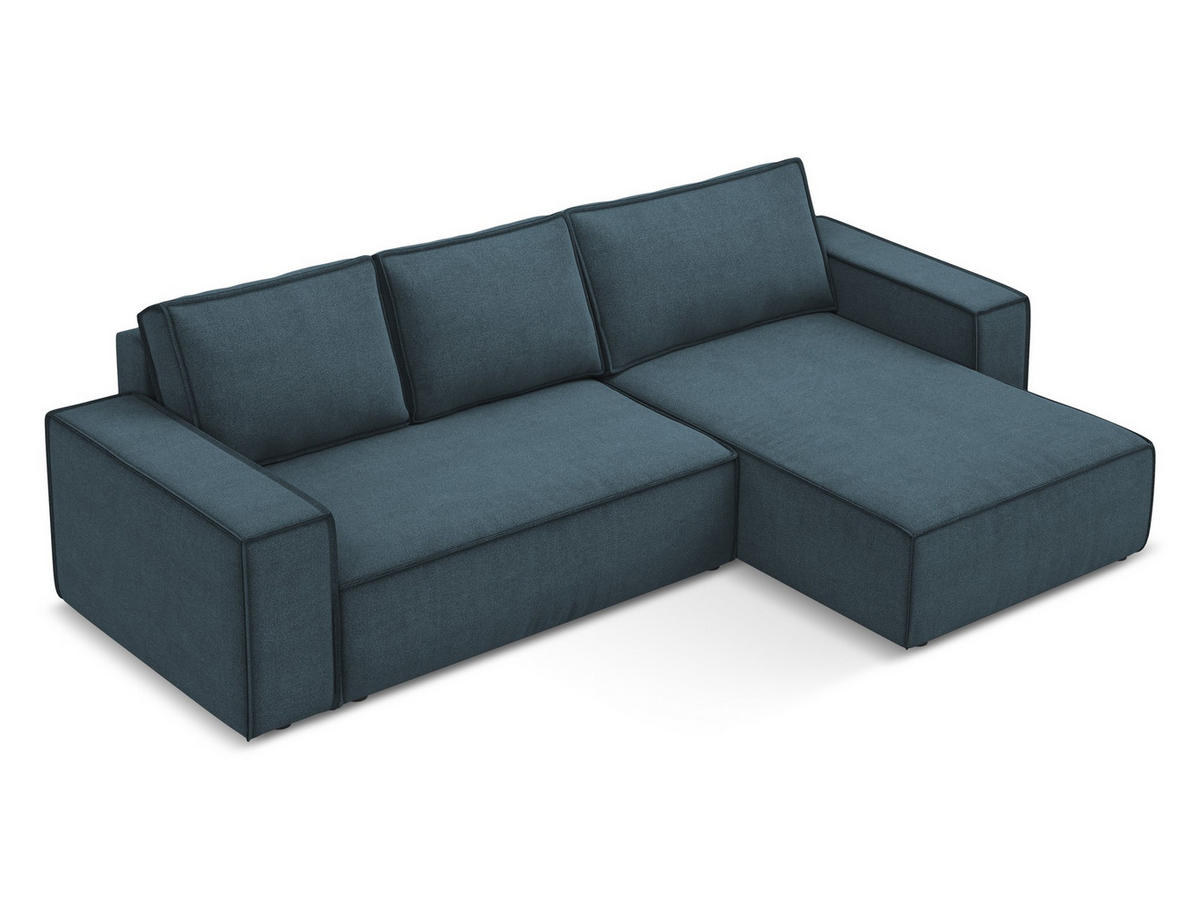 ECKSOFA mit Schlaffunktion Strukturstoff Stoff Blau - Blau/Blaugrau, Kunststoff/Textil (290/185cm) - Makamii